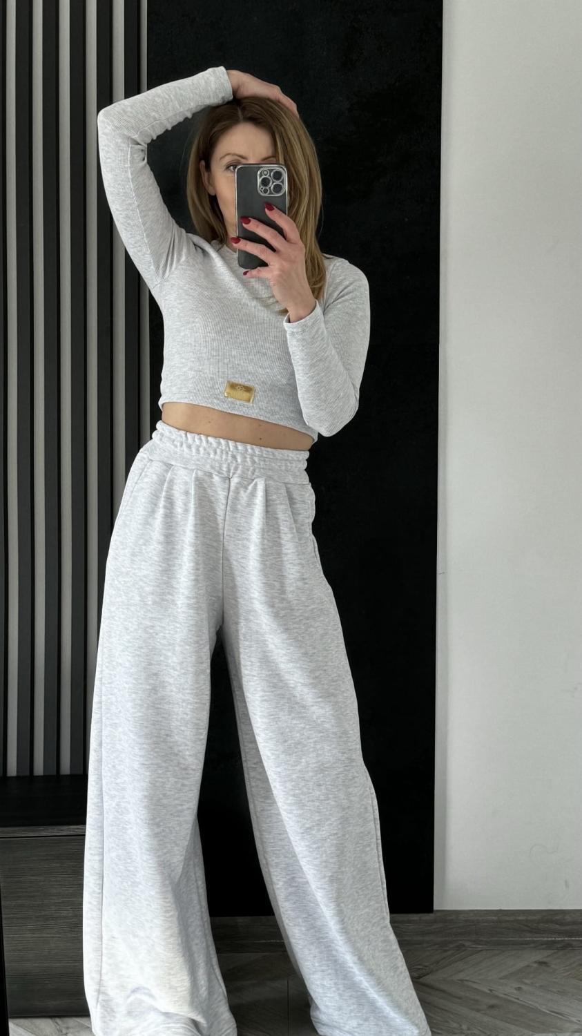 Komplet dresowy 2 w1 top spodnie szerokie Vista Szary Melanż 