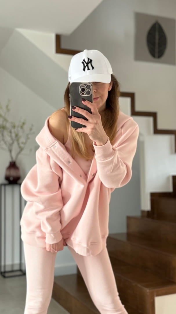 Komplet dresowy  Cotts Jasny Róż  3 częściowy bluza ocieplane z napami , legginsy prążek oraz top 