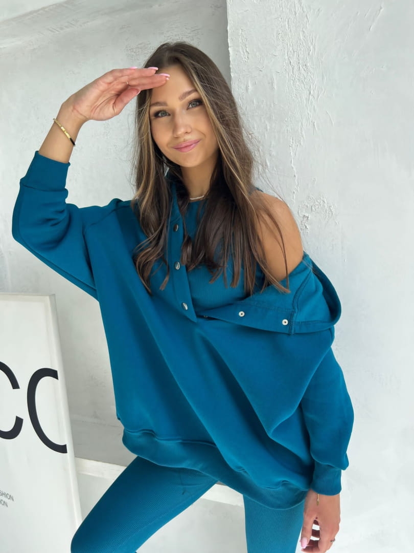 Dres damski bawełniany z kapturem  Uniwersalny 3 częściowy Cotts Morski 