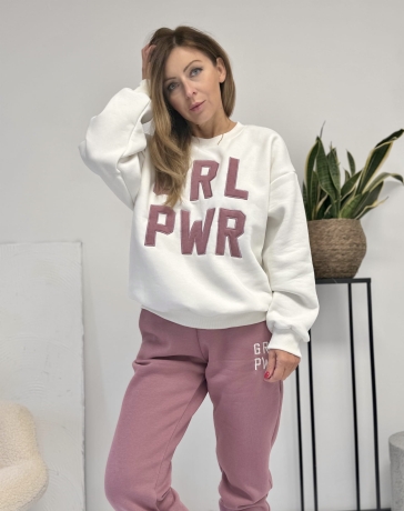 Dres  2 częściowy  ocieplany ,  bluza   spodnie dresowe GRL Biało Jagodowy 