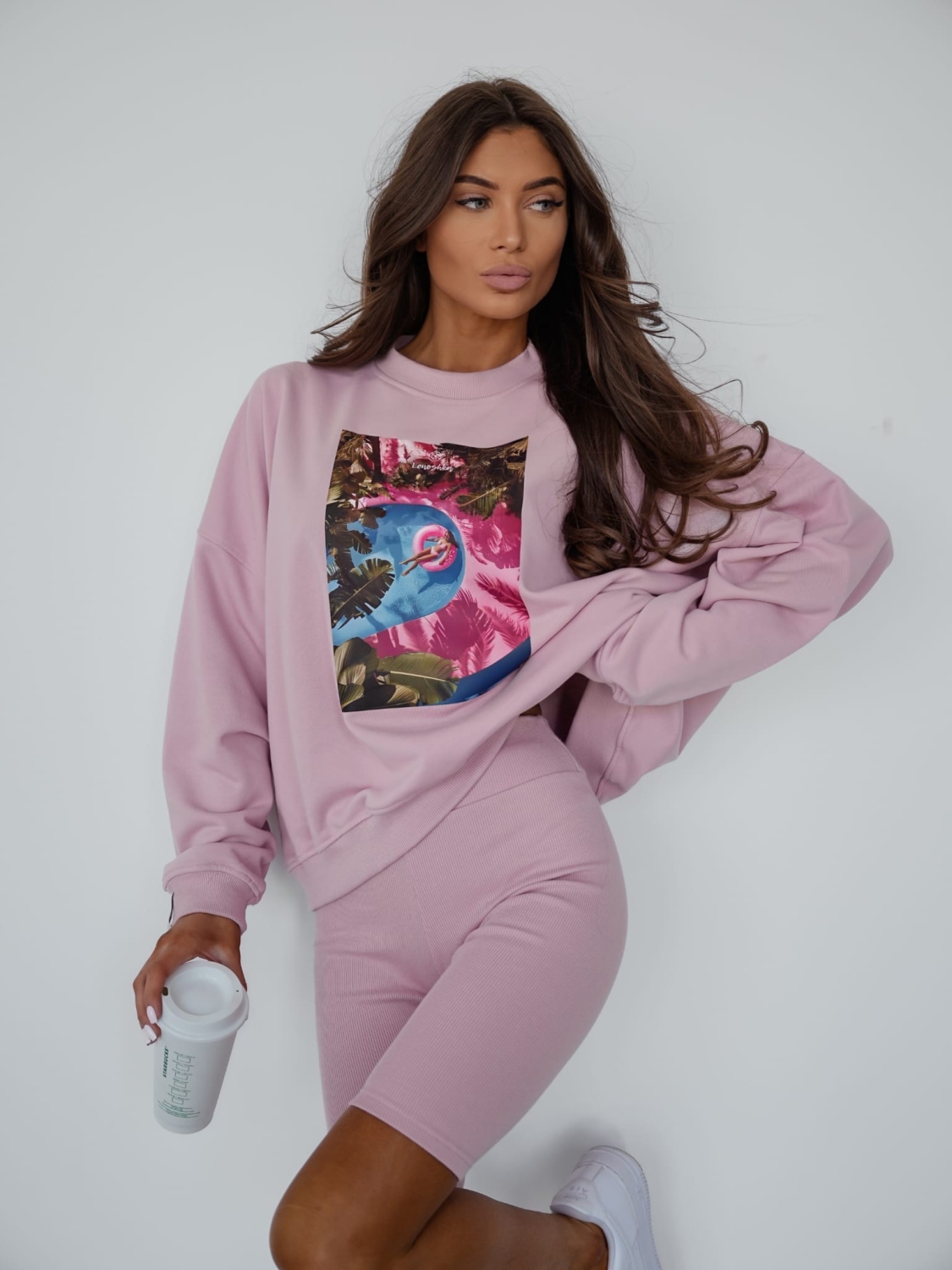 Bluza dresowa oversize Basic Róż Print 