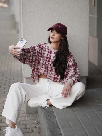 Bluza dresowa oversize Basic Bordo  krata Lenoshka  