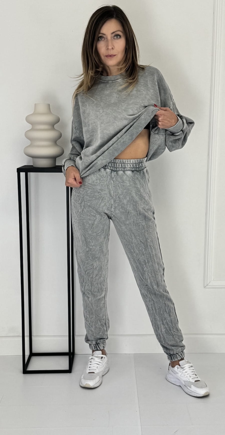 Komplet dekatyzowany  spodnie dresowe Szary