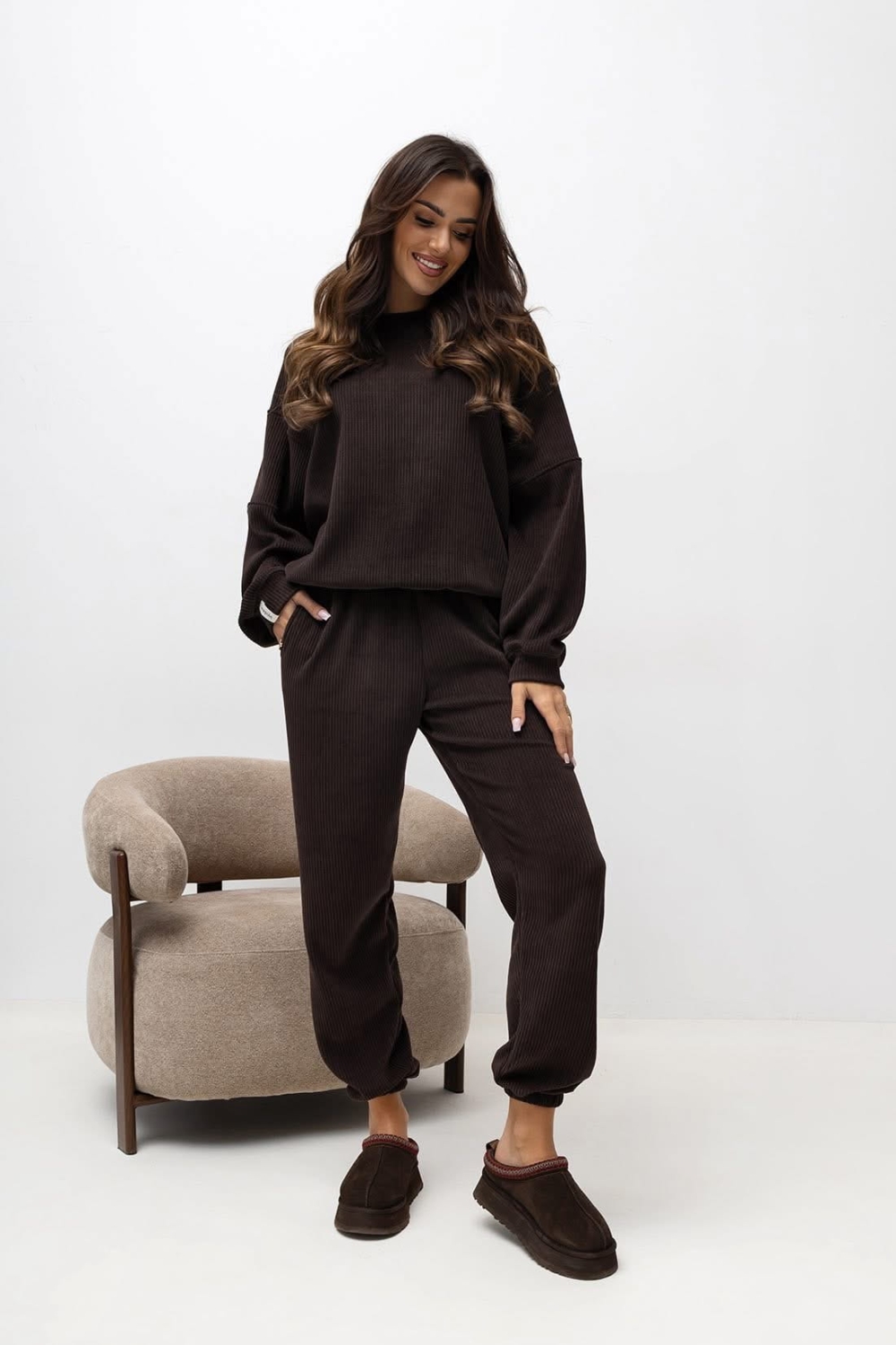 Komplet Wera  sztruks Lenoshka czekoladowa