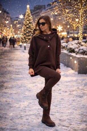 Komplet dresowy  Cotts Czekoladowy  3 częściowy bluza z napami , legginsy  top 