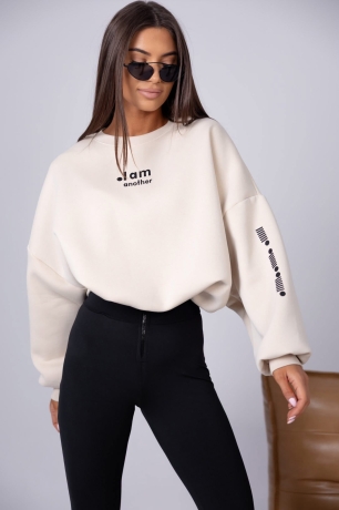 Dres 2 częściowy Bluza ocieplana z legginsami z wysokim stanem Another  Beż 