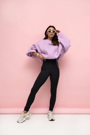 Dres 2 częściowy Bluza ocieplana z legginsami z wysokim stanem Another   Liliowy