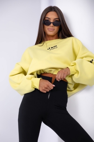 Dres 2 częściowy Bluza ocieplana z legginsami z wysokim stanem Another Limonka