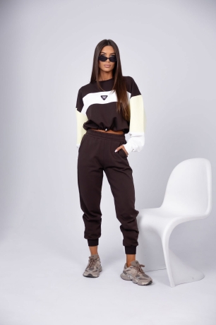 Komplet dresowy Trio bluza ze spodniami czekolada