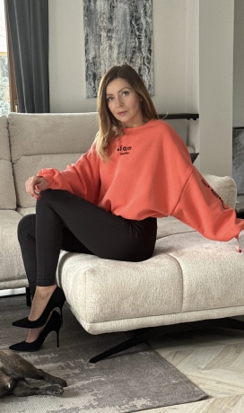 Dres 2 częściowy Bluza ocieplana z legginsami z wysokim stanem Another   Koralowy 