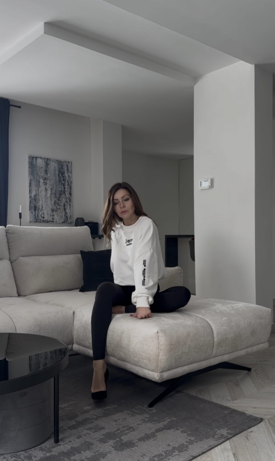 Dres 2 częściowy Bluza ocieplana z legginsami z wysokim stanem Another  Śmietankowy 