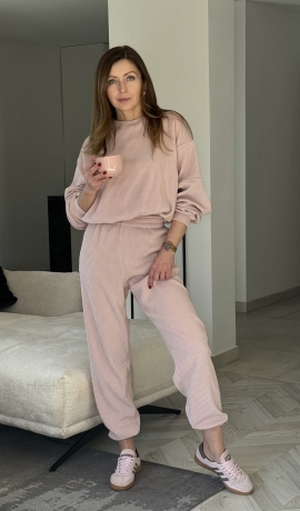 Komplet Wera  sztruksowy Lenoshka Pudrowy róż szerszy prążek  