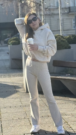 Komplet Bluza ocieplana kaptur  z legginsami dzwony Lenoshka  Melanż Beż  