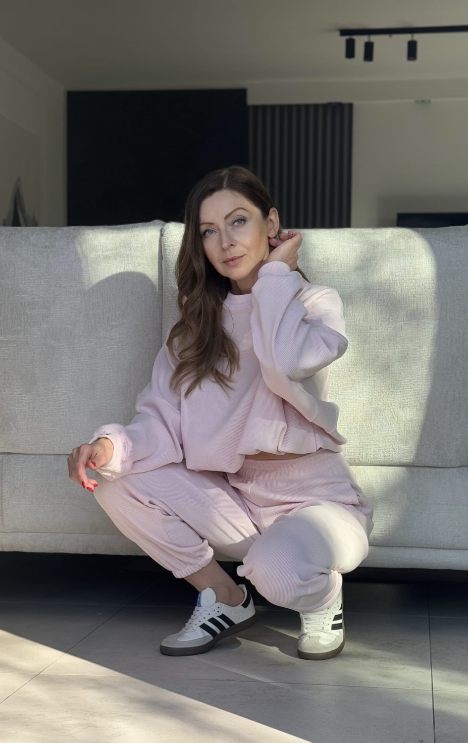  Komplet Wera  sztruksowy Lenoshka jasny róż węższy prążek   