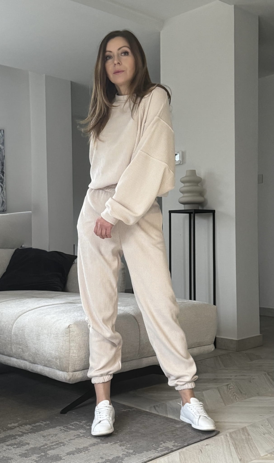  Komplet Wera  sztruksowy Lenoshka Jasny beż szerszy  prążek  