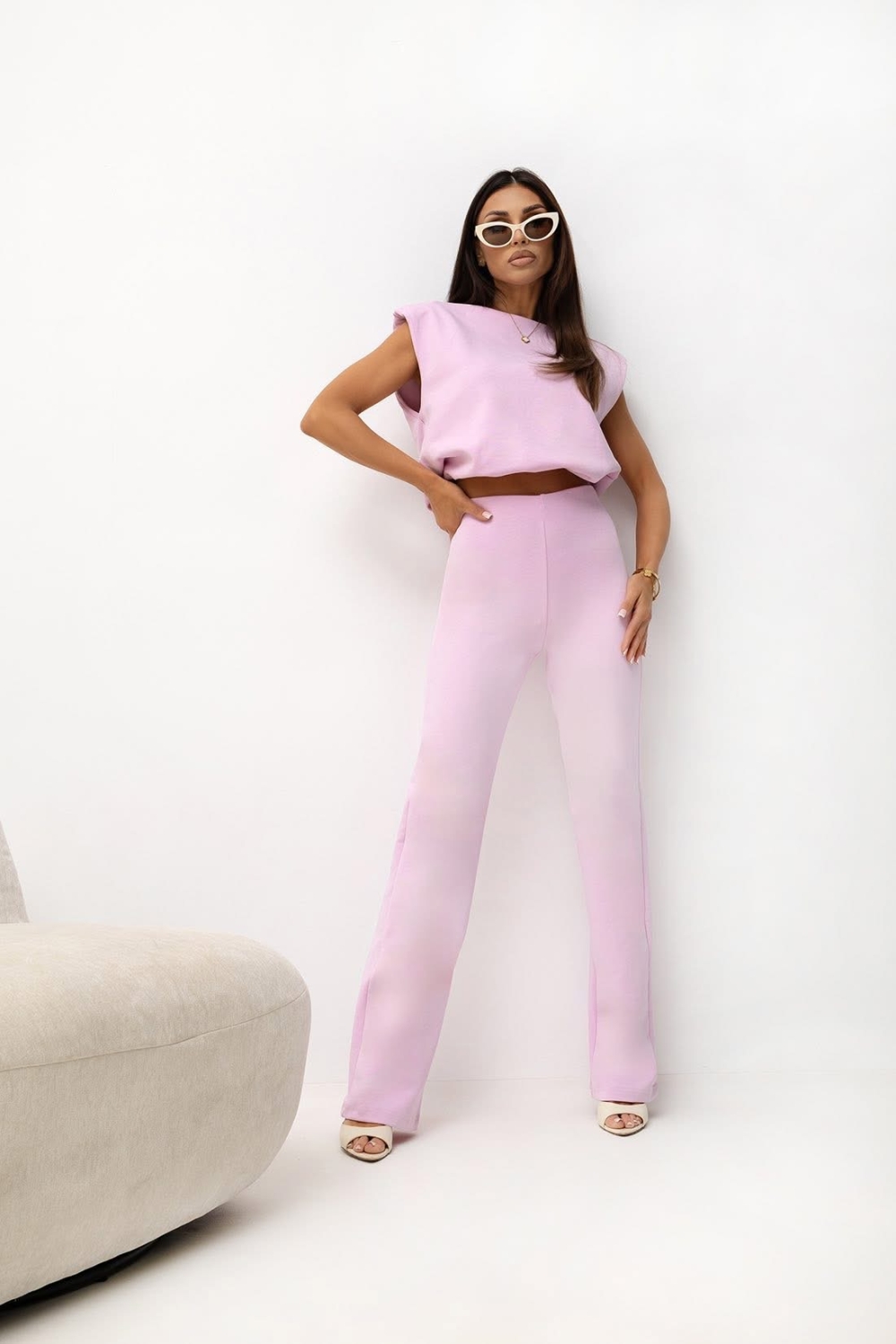  Dres damski 2 częściowy spodnie dresowe prosta nogawka top Liliowy