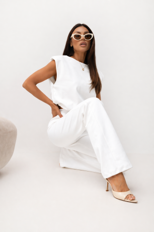  Dres damski 2 częściowy spodnie dresowe prosta nogawka top Biały 